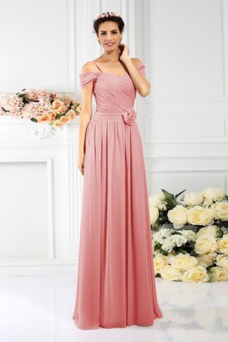 Robe demoiselle d'honneur longue au drapée avec fleurs en chiffon bretelles spaghetti - photo 21