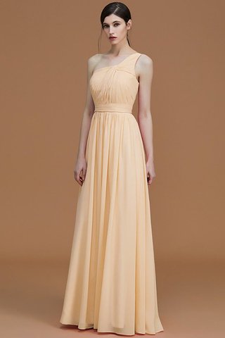 Robe demoiselle d'honneur naturel avec sans manches ligne a ruché d'épaule asymétrique - photo 12