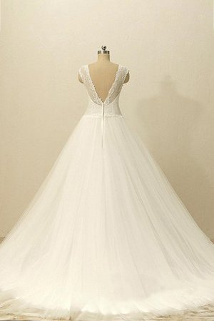 Robe de mariée naturel de traîne courte décolleté dans le dos a-ligne en tulle - photo 2