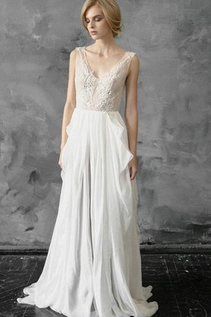 Robe de mariée charmeuse avec chiffon col en v foncé longueur au niveau de sol ligne a - photo 1