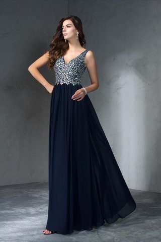 Robe de bal a-ligne de princesse en chiffon jusqu'au sol de col en v - photo 6