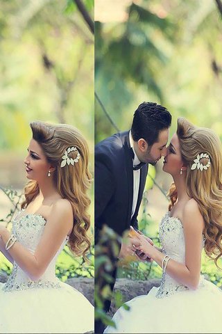 Robe de mariée naturel avec sans manches de mode de bal de traîne moyenne avec perle - photo 1