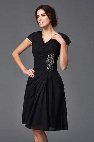 Robe mère de mariée avec zip de col en v de longueur à genou a-ligne en chiffon - photo 6