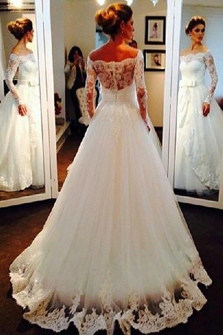 Robe de mariée naturel avec manche longue de traîne courte de mode de bal epaule nue - photo 2