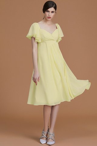 Robe demoiselle d'honneur naturel au niveau de genou en chiffon avec manche courte ruché - photo 14