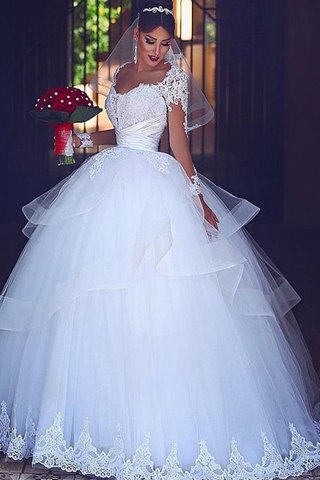 Robe de mariée distinctif en tulle avec manche longue col en forme de cœur naturel - photo 1