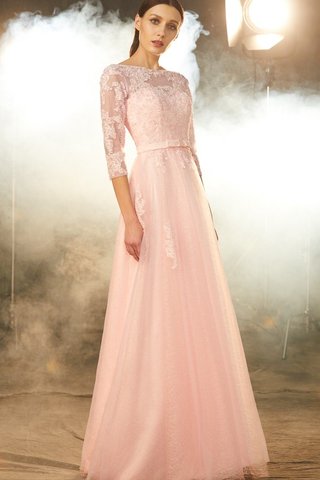 Robe de bal naturel a-ligne en 1/2 manche textile en tulle appliques - photo 3