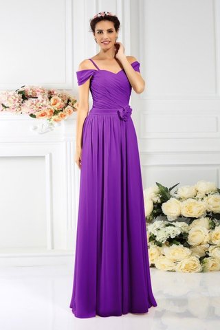 Robe demoiselle d'honneur longue au drapée avec fleurs en chiffon bretelles spaghetti - photo 13