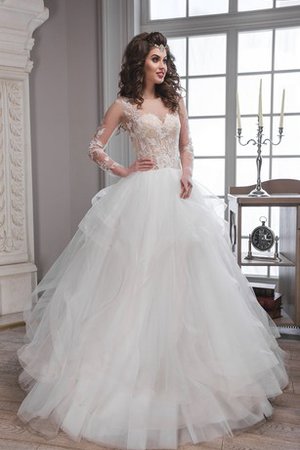 Robe de mariée de mode de bal de lotus avec manche longue encolure ronde en tulle - photo 1