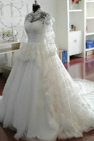 Robe de mariée modeste avec manche 3/4 de traîne mi-longue cordon de col haut - photo 1