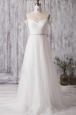 Robe de mariée naturel bandouliere spaghetti manche nulle avec perle entrecroisé - photo 1