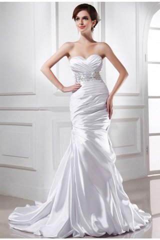 Robe de mariée avec perle avec lacets de sirène satin tissé extensible manche nulle - photo 1