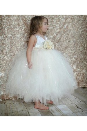 Robe de cortège enfant avec perle de mode de bal textile en tulle de col en v ceinture - photo 2