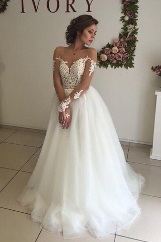 Robe de mariée naturel d'epaule ecrite a-ligne de traîne courte en organza - photo 3