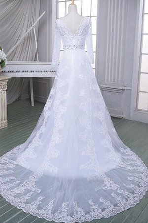 Robe de mariée naturel fermeutre eclair avec manche longue ligne a avec perle - photo 2