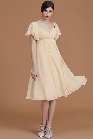 Robe demoiselle d'honneur naturel au niveau de genou en chiffon avec manche courte ruché - photo 12