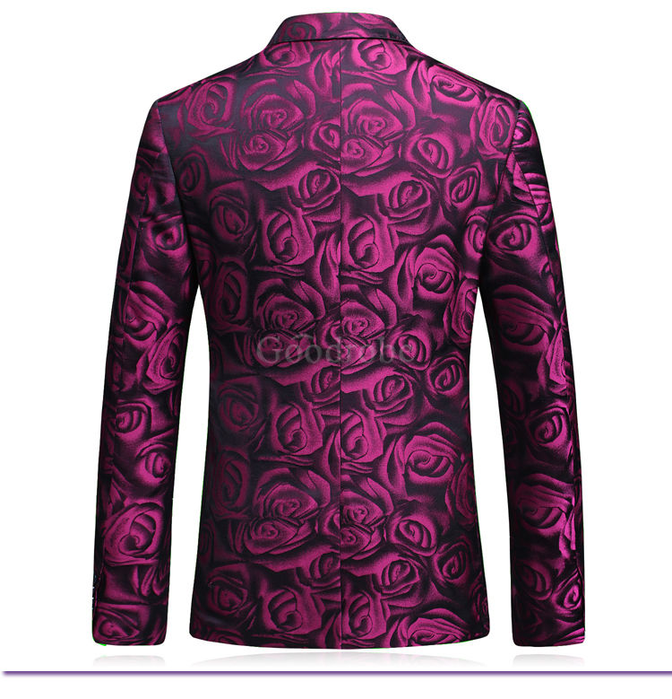 Hommes costume rose imprimé mode 3 pièces hommes blazer hommes