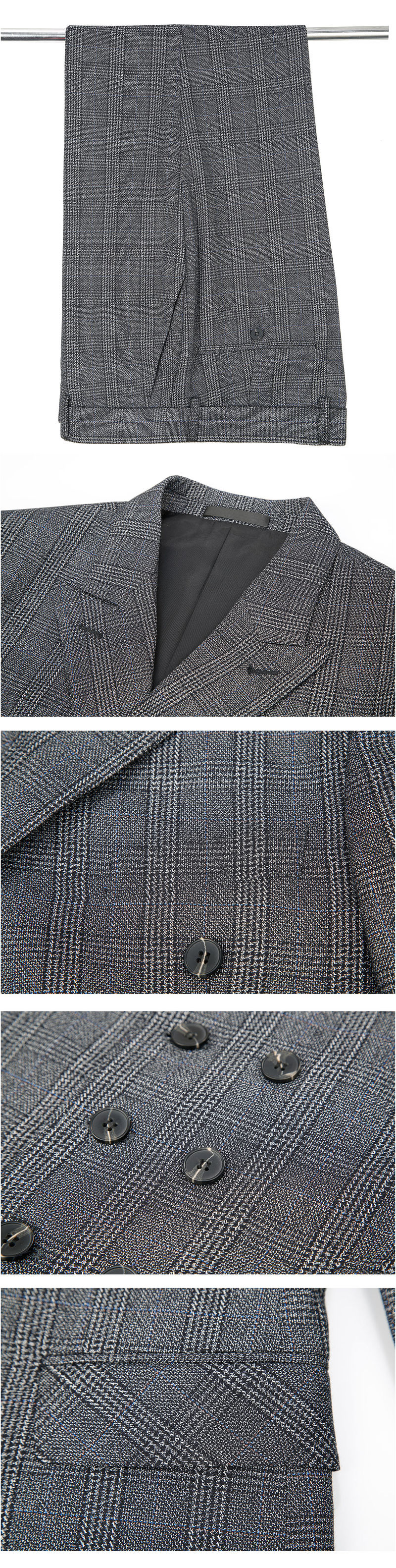 Top qualité plaid costume hommes costume affaires décontracté revers