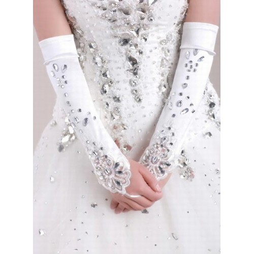 Morden satin de luxe avec des gants crystal white mariée - photo 1