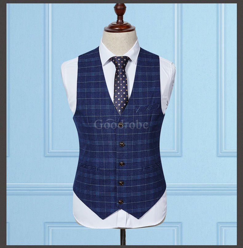 Décontracté costume À carreaux 3 pièces costume d'affaires mode