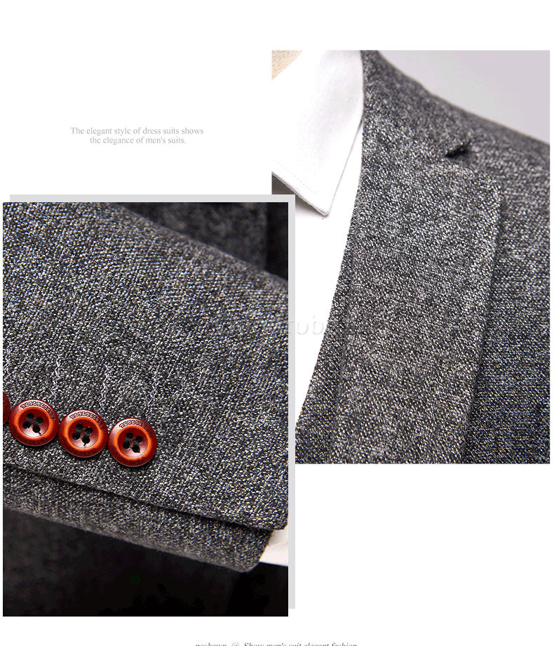 3 pièces veste + pantalon + gilet affaires asiatique taille simple boutonnage automne