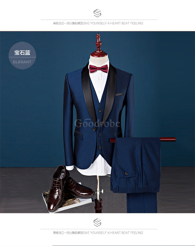 Royal costumes de mariage pour hommes 3 pièces hommes costume veste de smoking