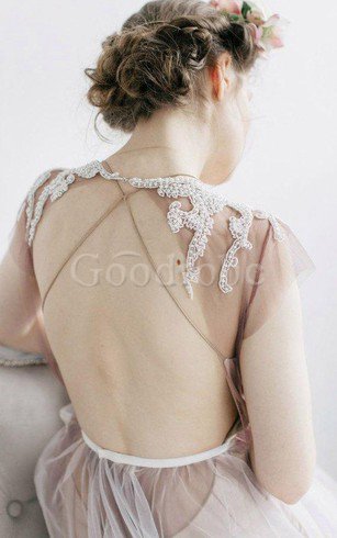 Robe demoiselle d'honneur plissage a-ligne encolure ronde a plage decoration en fleur
