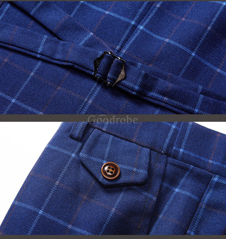 Slim fit affaires plaid costume hommes 3 pièces costumes pour mariage
