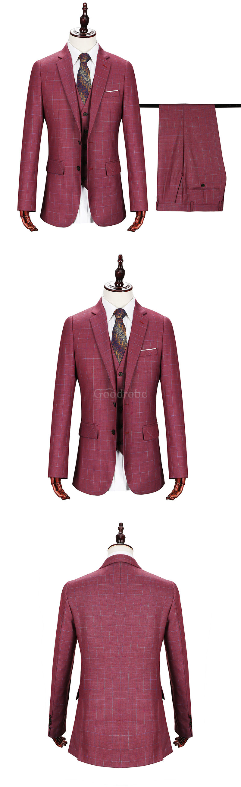 Nouveaux hommes costumes rose d'honneur tuxedos rouge