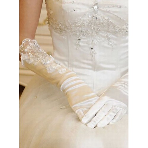 Chaming gants en satin avec application blanc moderne de mariée - photo 1