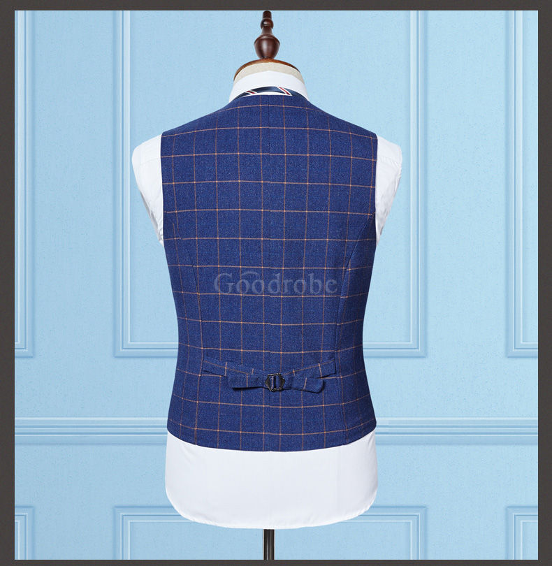 Bleu plaid scène costumes de mariage pour hommes hommes double boutonnage