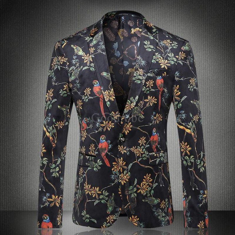Grande taille cran revers floral jaqueta masculina loisirs