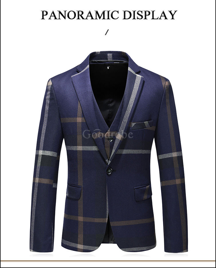 Plaid veste de smoking 3 pièces marque slim fit