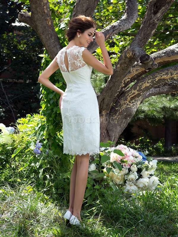 Robe de mariée naturel ligne a en satin fermeutre eclair au niveau de genou