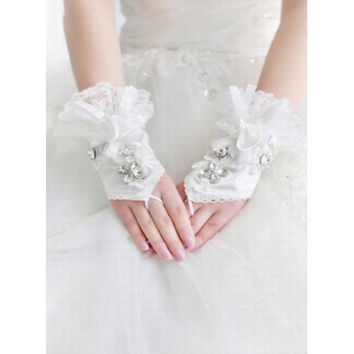 Dentelle avec cristal blanc gants de mariée de luxe avant-gardiste - photo 1