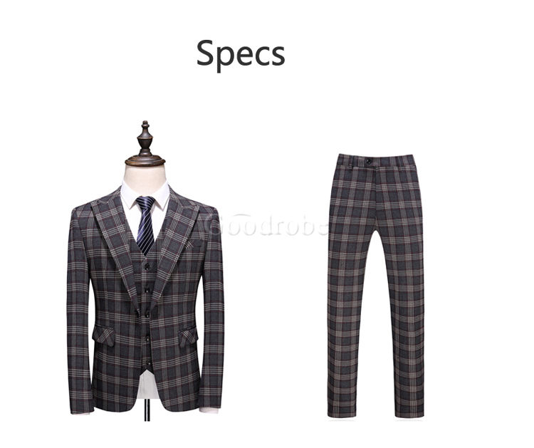 3 pièce blazers pantalon ensemble plaid costumes hommes