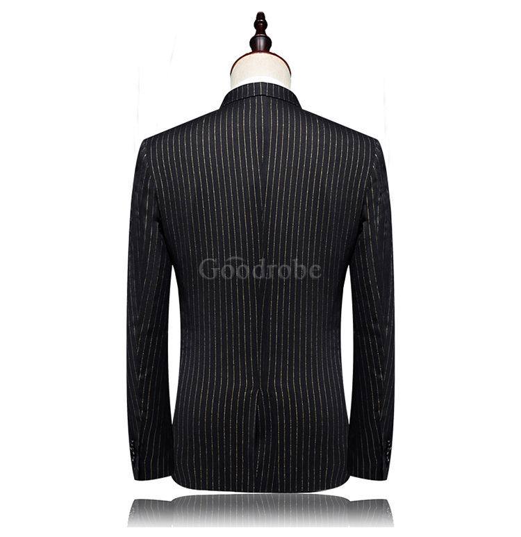 Costume blazers pantalon 2 pièce simple bouton rayé noir formel