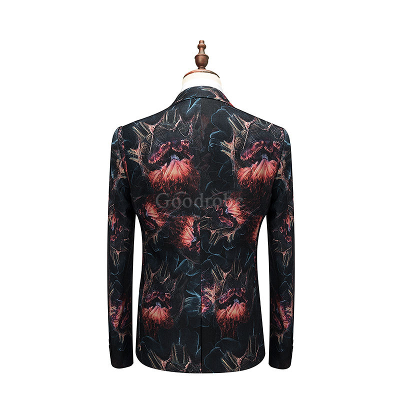 Floral slim fit scène motif hommes costumes ensemble 3 pièces