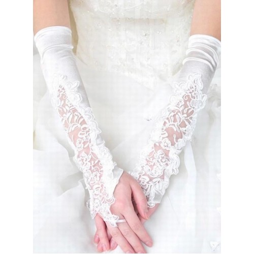 Énergique satin avec application blanc chic | gants de mariée modernes - photo 1