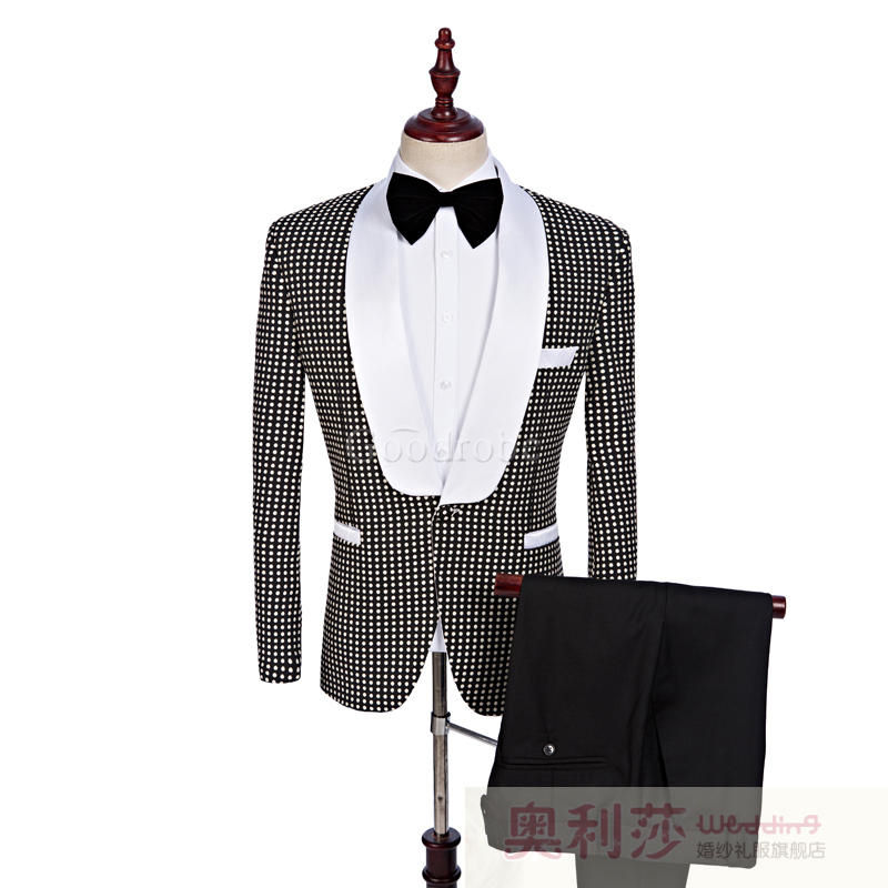 Slim fit hommes asiatique taille jacquard de mariage imprimé costumes