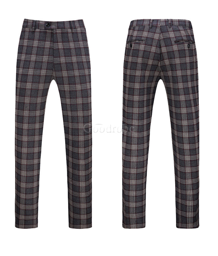 3 pièce blazers pantalon ensemble plaid costumes hommes