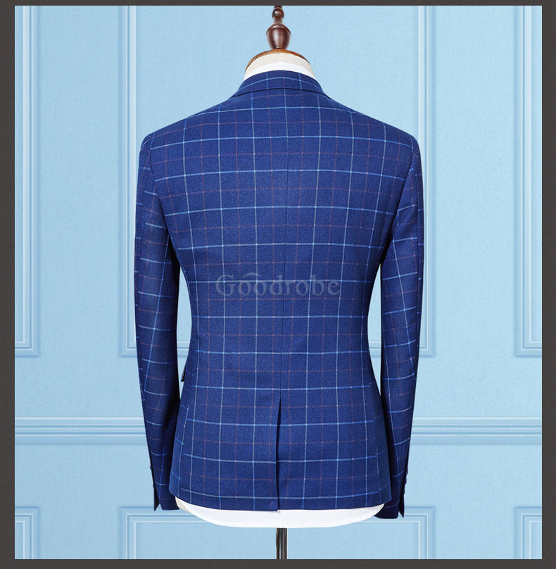 Slim fit affaires plaid costume hommes 3 pièces costumes pour mariage