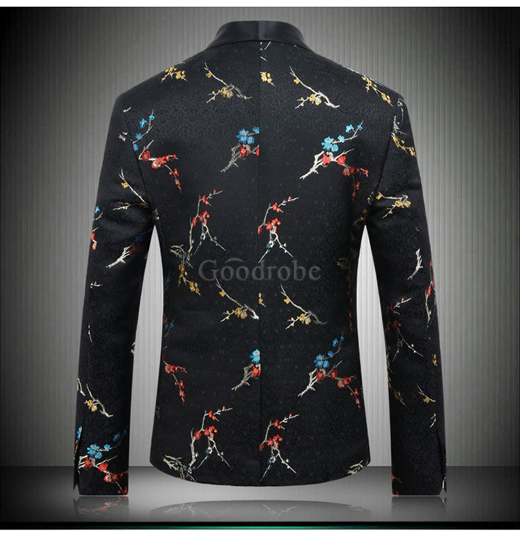 Blazers slim fit top qualité noir imprimé floral veste de mariage grande taille