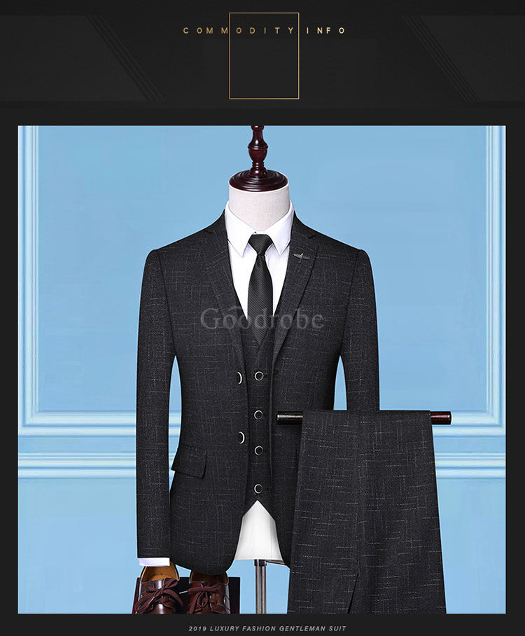 Costume d'affaires 3 pièces plaid formel de mode hommes