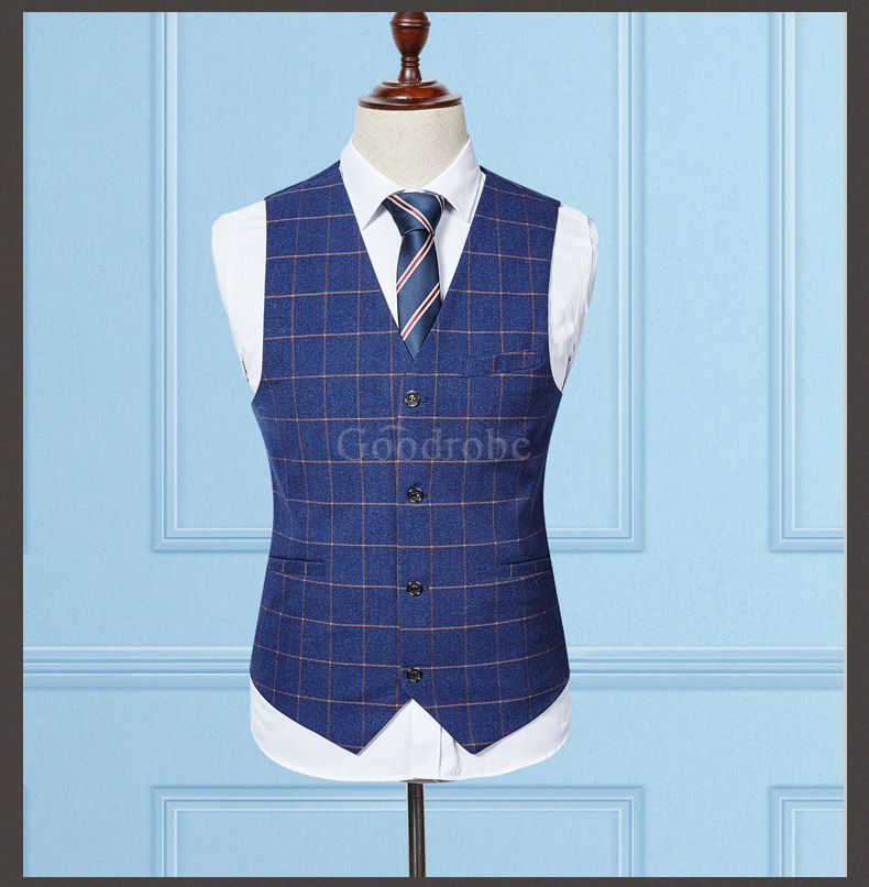 Bleu plaid scène costumes de mariage pour hommes hommes double boutonnage