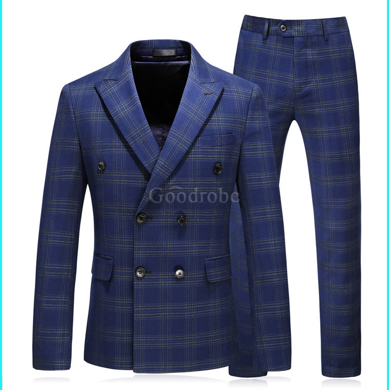 Hommes costume formel double boutonnage plaid grande taille 5xl