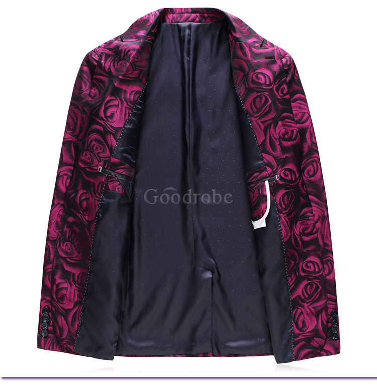 Hommes costume rose imprimé mode 3 pièces hommes blazer hommes