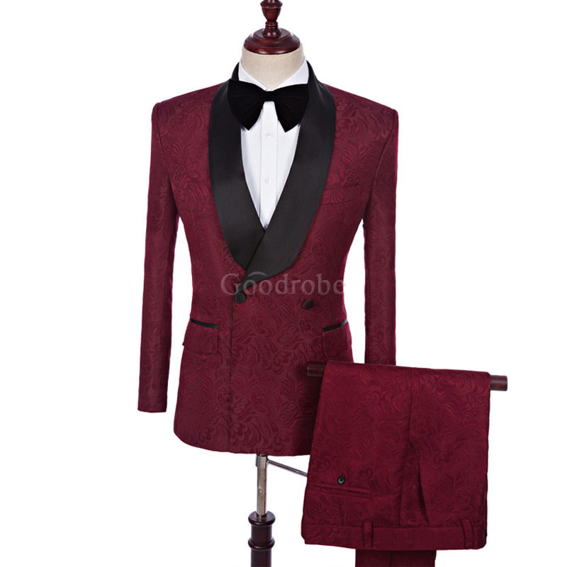 Slim fit 2 pièces fête rouge double boutonnage costumes pour hommes