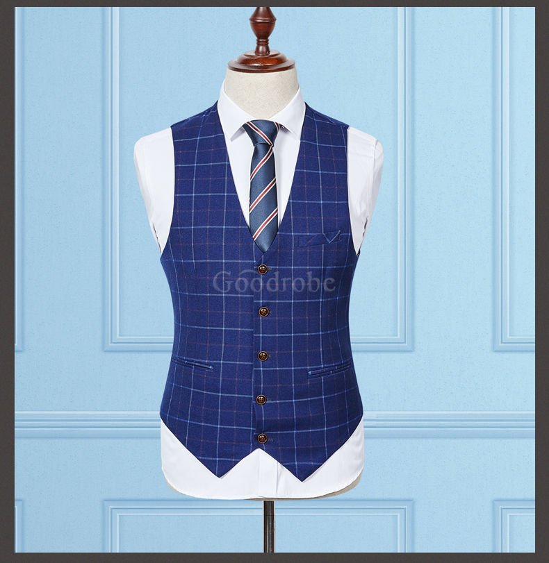 Slim fit affaires plaid costume hommes 3 pièces costumes pour mariage