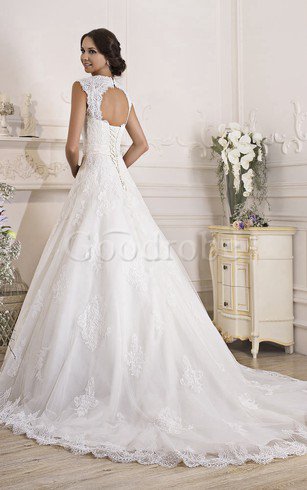 Robe de mariée naturel longue avec sans manches en dentelle a-ligne